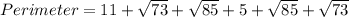 Perimeter=11+\sqrt{73}+\sqrt{85}+5+\sqrt{85}+\sqrt{73}