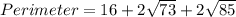 Perimeter=16+2\sqrt{73}+2\sqrt{85}