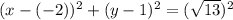 (x-(-2))^2+(y-1)^2=(\sqrt{13})^2