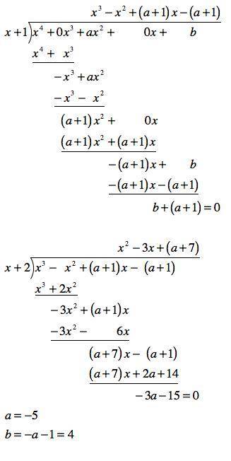 If (×+1 ) and(×+2) are factors of the expressionx^4+ax^2+b , find the value of and b, with these val