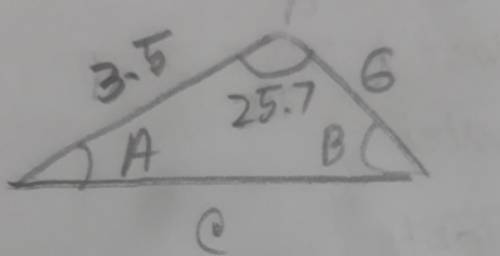 Calculate the unknown sides and angles of the triangle ABC given.

Given the final answer correct to