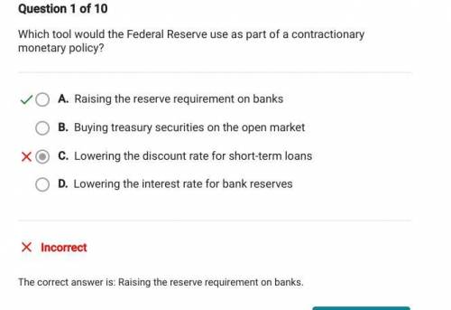 Which tool would the Federal Reserve use as part of an expansionary

monetary policy?
A. Raising the
