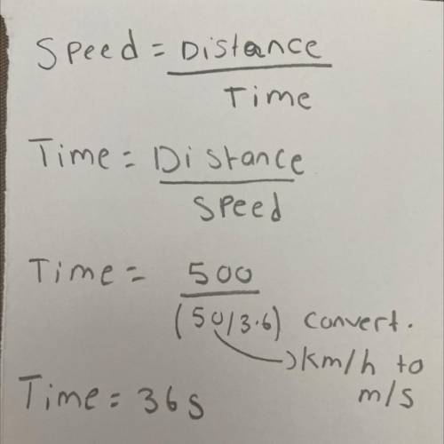 How long would it take for a car to travel 500m if it was moving at a constant speed of 50.0 km/h?