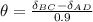 \theta =  \frac{\delta_{BC} - \delta_{AD}}{0.9}