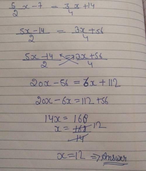 Select the correct answer.

What is the solution of x-7 = $x +14,
OA.
I=-6
OB.
r=6
O C.
OD.
I=12