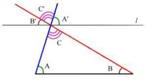 Line p is parallel to line q. Which proof explains why the sun of the interior angles of the triangl