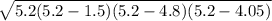 \sqrt{5.2(5.2-1.5)(5.2-4.8)(5.2-4.05)}