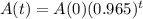 A(t) = A(0)(0.965)^{t}