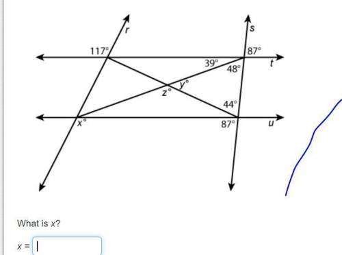 Line t intersects line u as shown below 
What is the value of x