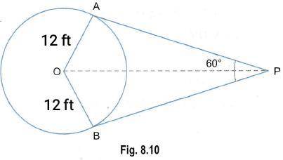 1. Two segments from P are tangent to circle o. If angle P = 60 and the radius of circle o is

12 fe