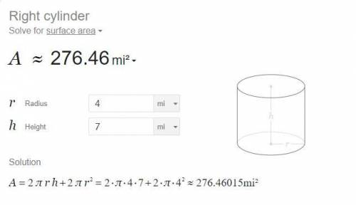 What is the surface area of the cylinder with height 7 mi and radius 4 mi? Round to the nearest thou
