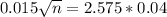 0.015\sqrt{n} = 2.575*0.04