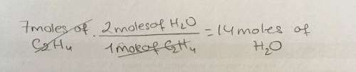How many grams of H2O would be produced if you started with 7 moles of ethylene (C2H4 )?