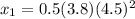 x_{1}=0.5(3.8)(4.5)^{2}