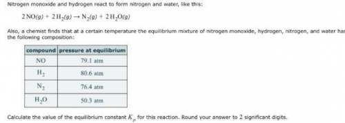 Nitrogen monoxide and hydrogen react to form nitrogen and water, like this: 2NO(g) 2H2(g) N2(g) 2H2O