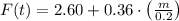 F(t) = 2.60 + 0.36\cdot \left(\frac{m}{0.2} \right)