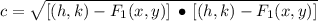 c = \sqrt{[(h,k)-F_{1}(x,y)]\,\bullet\,[(h,k)-F_{1}(x,y)]}