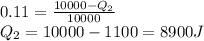 0.11 = \frac{10000-Q_2}{10000}\\Q_2 = 10000- 1100= 8900 J