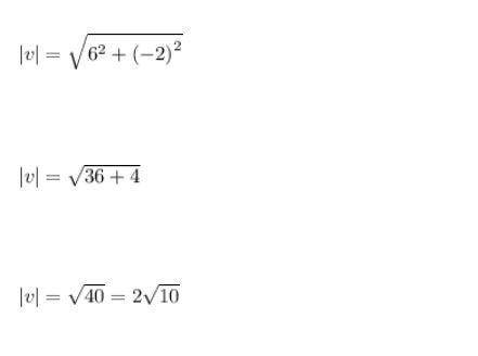 Find the magnitude of vector v that has an initial point of (1, 3) and a terminal point of (7, 1)

v