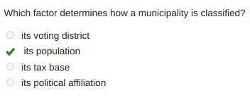 Which factor determines how a municipality is classified?

its voting district
its population
its ta