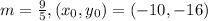 m = \frac{9}{5}, (x_0,y_0) = (-10,-16)