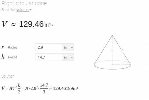 Find the volume of a right circular cone that has a height of 14.7 in. and a base with a radius of 2