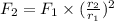 F_2=F_1\times (\frac{r_2}{r_1} )^2