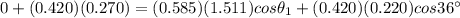 0+(0.420)(0.270)=(0.585)(1.511)cos\theta_1+(0.420)(0.220)cos36 \textdegree