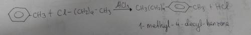 Name a possible product of this reaction in the presence of ether and alcl3:  methylbenzene + 1-chlo