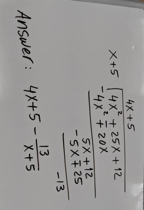 Ineed  asap  what is the quotient  x + 5 / 4x^2 + 25x + 12