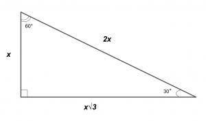 Find the values of x and y in the special right triangle below.