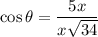 \cos \theta=\dfrac{5x}{x\sqrt{34}}
