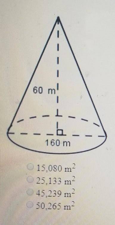 What is the lateral area of the cone to the nearest whole number? The figure is not drawn to scale.