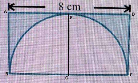 A rectangle is placed around a semicircle as shown below. The length of the rectangle is 8 cm. Find