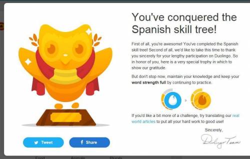 Can someone give me a picture of Spanish duolingo complete please I need it by Monday so I can pass