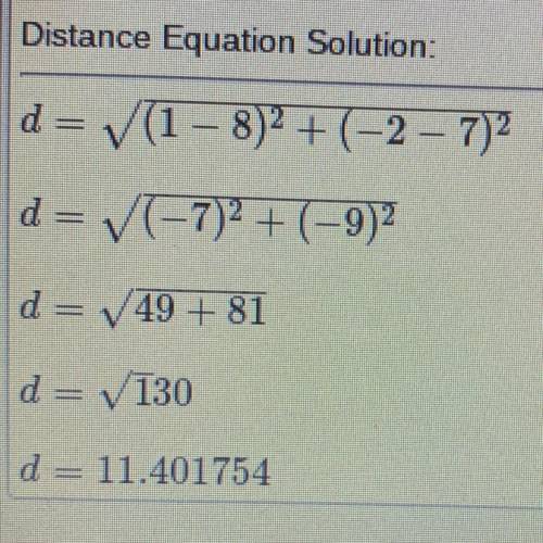 Find the distance between the two points rounding to the nearest tenth (if necessary)

(8,7) and (1,