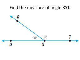 Find the measure of \angle RST∠RST. ​ ​ ​The measure of \angle RST∠RST is ^{\circ} ∘ .