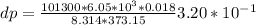dp=\frac{101300*6.05*10^3*0.018}{8.314*373.15}3.20*10^{-1}