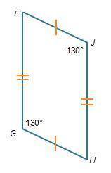 Figure FGHJ is shown below.

Figure F G H J has 4 sides. Sides F J and G H are congruent and paralle