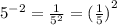 5^{-2} = \frac{1}{5^{2} } = {(\frac{1}{5})}^2