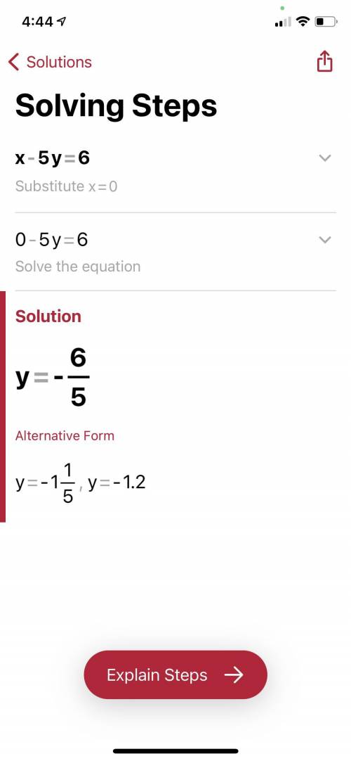 X-5y=6 solved for y with steps