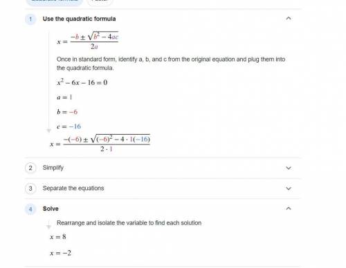 What is the answer to x^2-6x-16=0