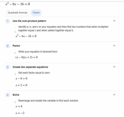 What is the answer to x^2-6x-16=0