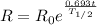 $R=R_0e^{\frac{0.693t}{T_{1/2}}}$