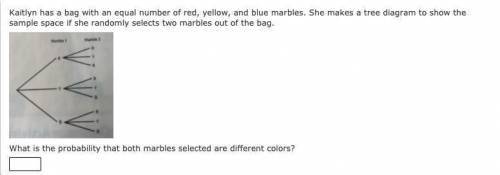 Kailynn has a bag with an equal number of red, yellow, and blue marbles. She

makes a tree diagram t