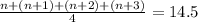 \frac{n+(n+1)+(n+2)+(n+3)}{4}=14.5