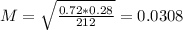 M = \sqrt{\frac{0.72*0.28}{212}} = 0.0308