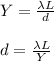 Y = \frac{\lambda L}{d}\\\\d = \frac{\lambda L}{Y}