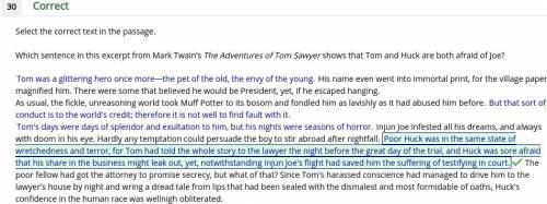 Which sentence in this excerpt from Mark Twain’s The Adventures of Tom Sawyer shows that Tom and Huc