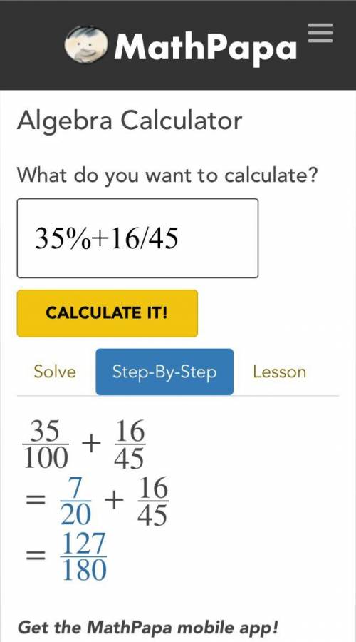 35%+16/45
Answer with complete solution.